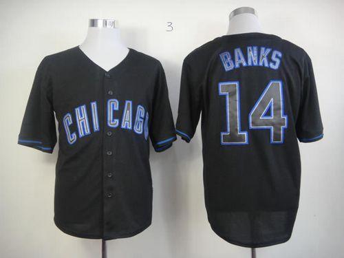 Cubs #14 Ernie Banks Black Fashion Stitched MLB Jersey - Click Image to Close